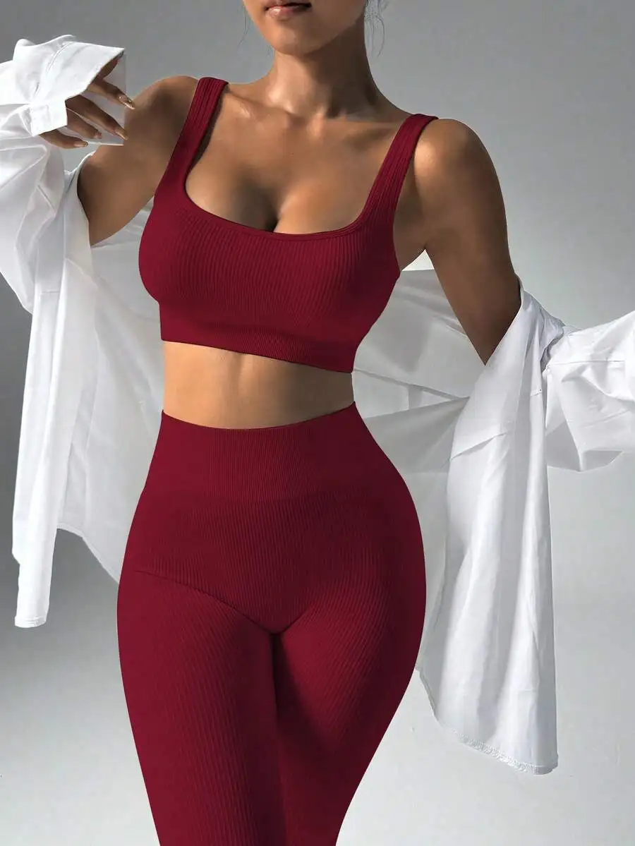 

2pcs Seamless Sports Bra And High Waist Leggings Set For Women Breathable Comfortable Activewear