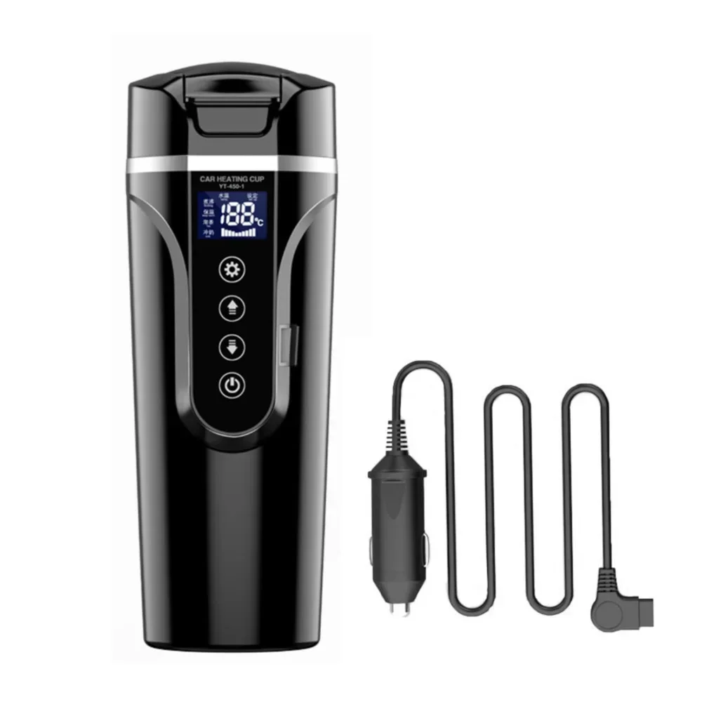 12V 24V Universal 500ml Intelligent Car Kettle Thermos Cup Travel Car  Kettle Cigarette Lighter Heating Temperature Adjustable