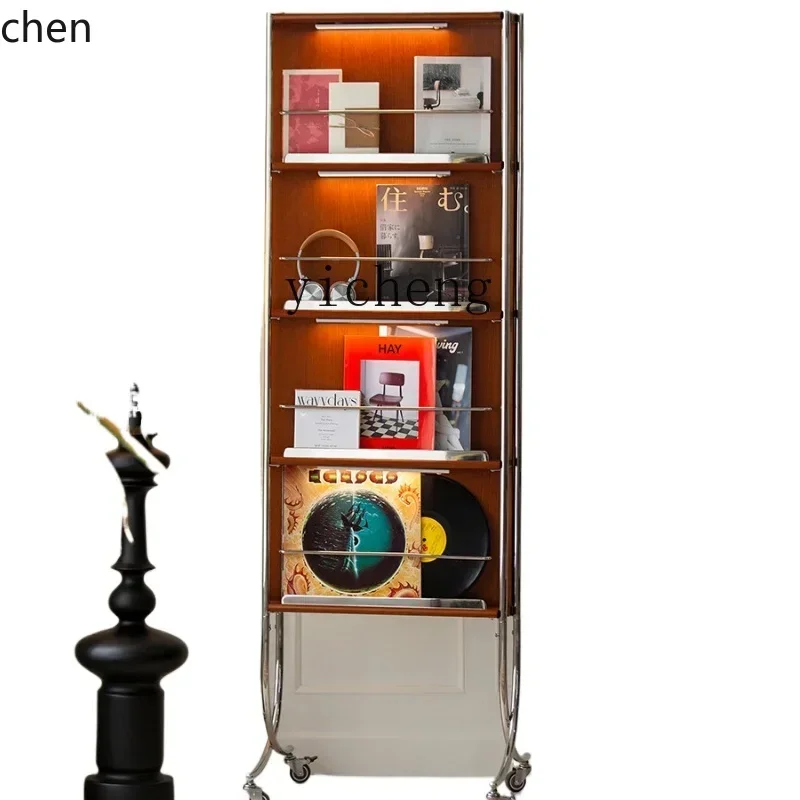HXL Magazine Mirror Full-Length Mirror Movable Rotating Floor  Solid Wood Dressing Mirror