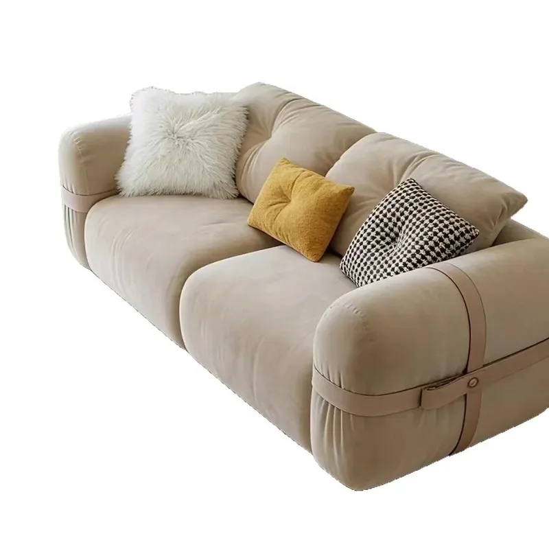 Cream Fabric Straight Sofa French Bauhaus Style Medium Size Antique Luxury Living Room Furniture for Apartment Simple Design