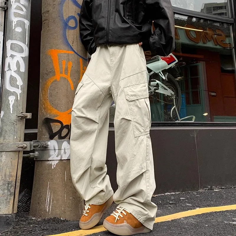 Maillard Brown Curved Knife Work Pants Men's Tactical Pants Advanced Paratrooper Pants Wide Leg Casual Pants Trendy Street