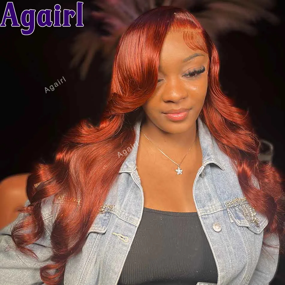 200% Transparent 13x6 13x4 Lace Frontal Body Wave Human Hair Wigs Ginger Red Brown 6X4 5x5 Closure Lace Wig PrePlucked for Women