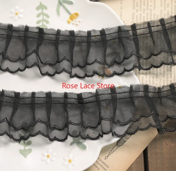 5 yards Double layer Ruffles Lace Trim, wavy edge Pleated Tulle Lace Trim for Wedding Dress, Girl dress,Collar sleeves lace trim