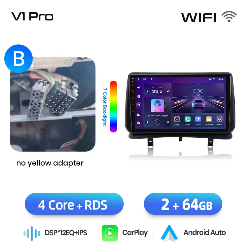 Junsun draadloze CarPlay Android Auto autoradio voor Renault Clio 3 (Mk3 / BR/CR) 2005-2014 met ingebouwde koelventilator, Android GPS navigatie, multimediaspeler, WiFi, DSP, RDS, BT, SWC, IPS