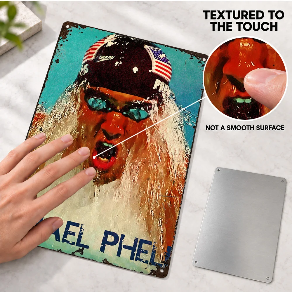Michael Phelps Swimmer Textured Metal Poster Customized Aluminum Sign Swim Cap And Goggles Graphic Wall Art For Training Room