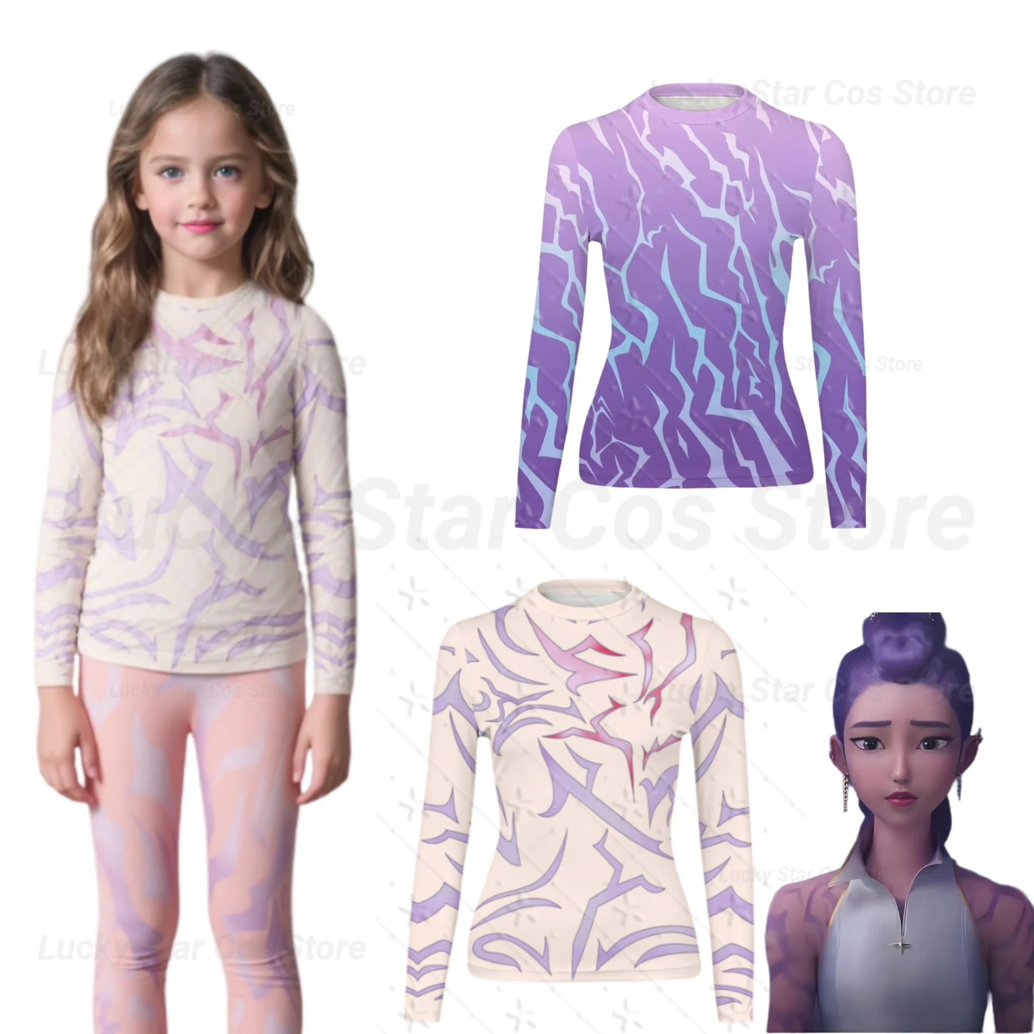 

K-Pop Demon Hunter Jinu Tattoo Cosplay Kids Costume Girls Rumi Cosplay Tattoo Top Shirt Nude Underwear Women Man Halloween Suit