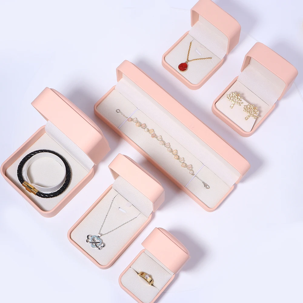 Pink PU Leather Jewelry Box Wedding Ring Earrings Holder Necklace Bracelet Pendant Organizer Jewelry  Gift Packaging Case Box