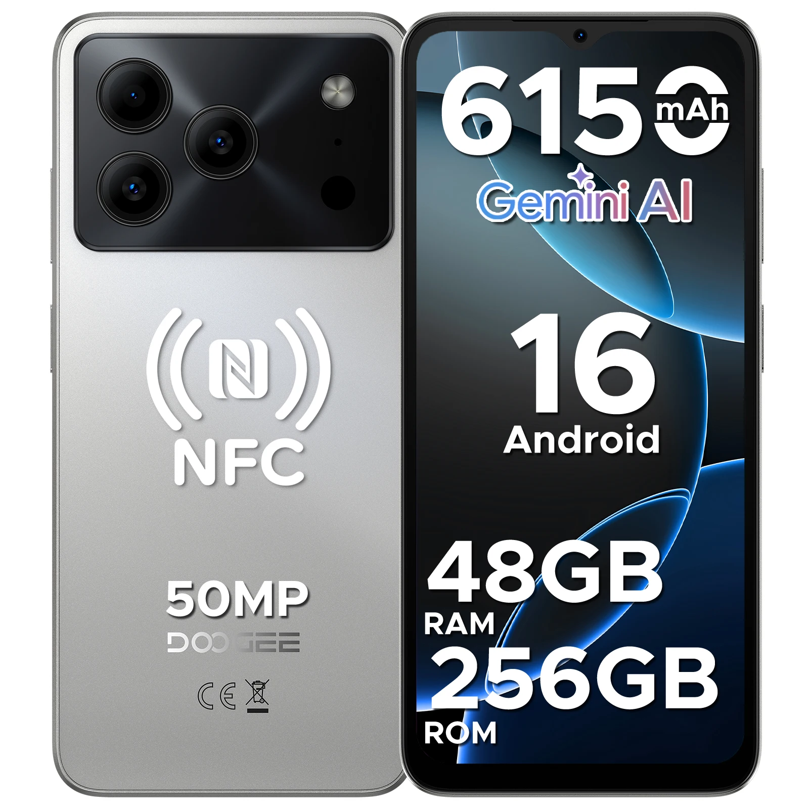 DOOGEE Note56 Plus VIP Edition Smartphone 48GB 256GB 6150mAh Grote Batterij 6.56'' 90Hz Scherm 50MP Camera NFC Android 16 Mobiele Telefoons