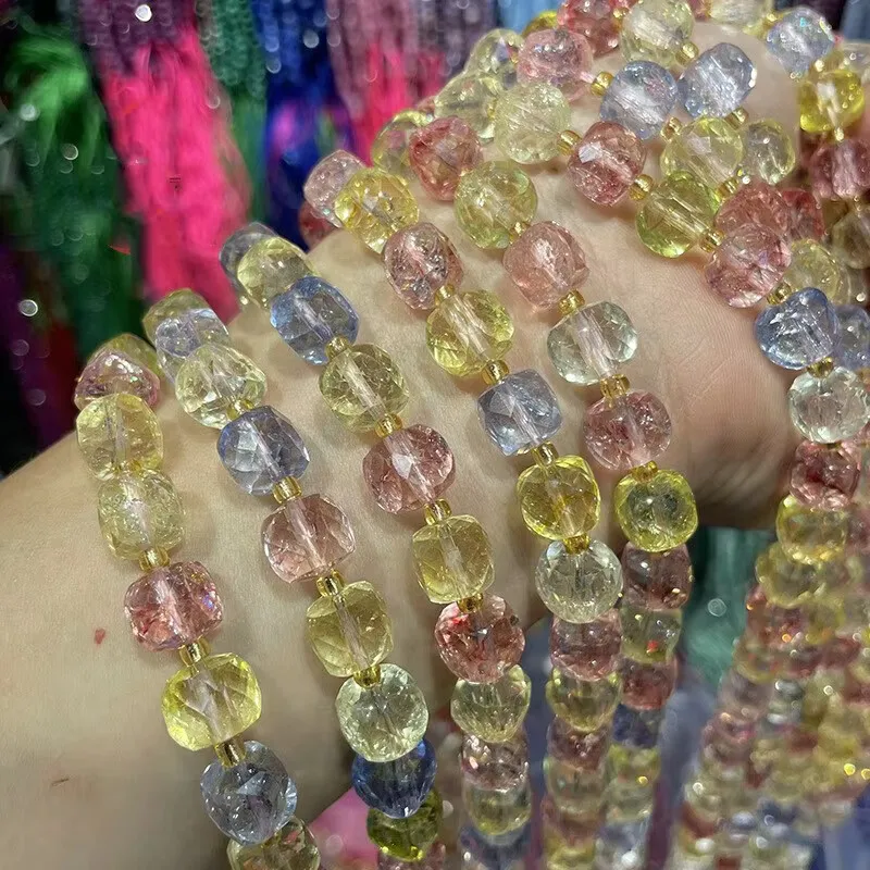 

Кварцевый топаз, разноцветный, квадратный, граненый, 8 мм, 4-4,5 мм, для изготовления ювелирных изделий своими руками, 38 см, свободные бусины FPPJ, оптовая продажа, природа, 1 нить