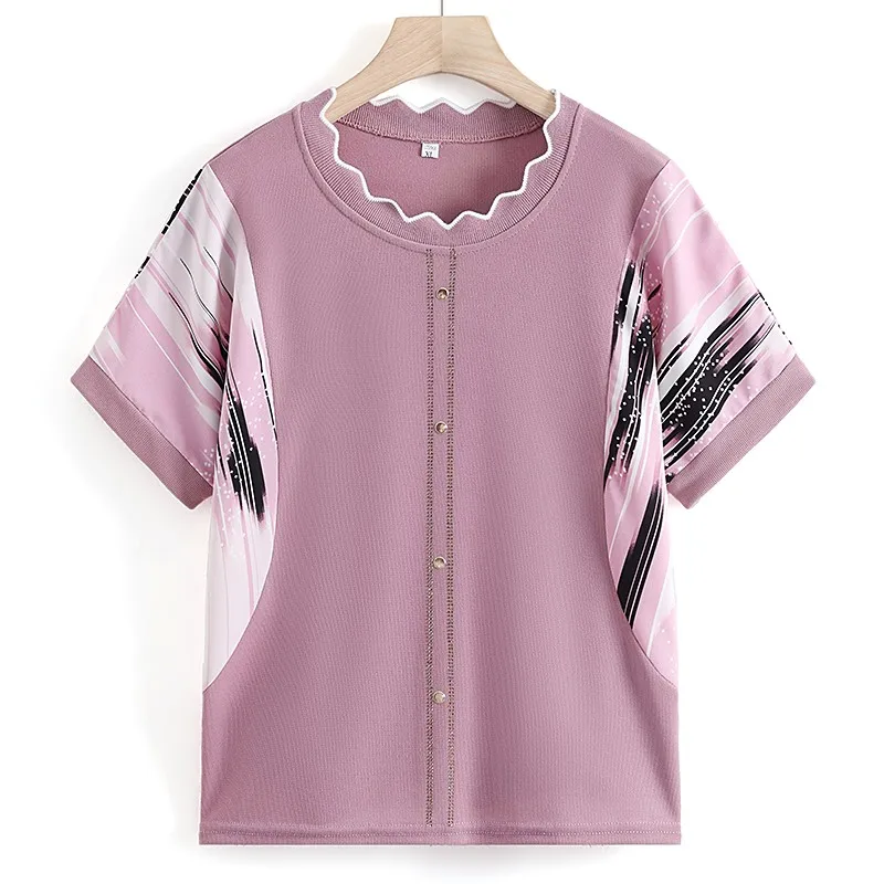 Elegant Oversize Casual Printing Pullovers Comfortable O-neck Basic Women's Clothing Summer New Patchwork T-shirt