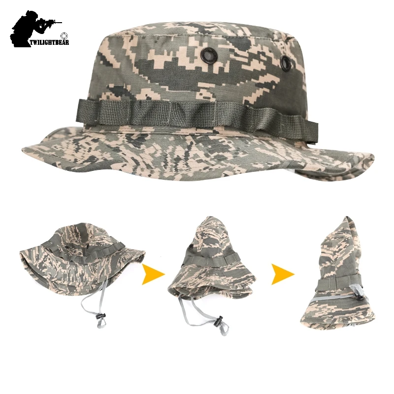 Sombrero de cubo para exteriores, sombrero Boonie de camuflaje, sombrero de pescador grueso, Airsoft, caza, senderismo, escalada, Camping, gorras AF056