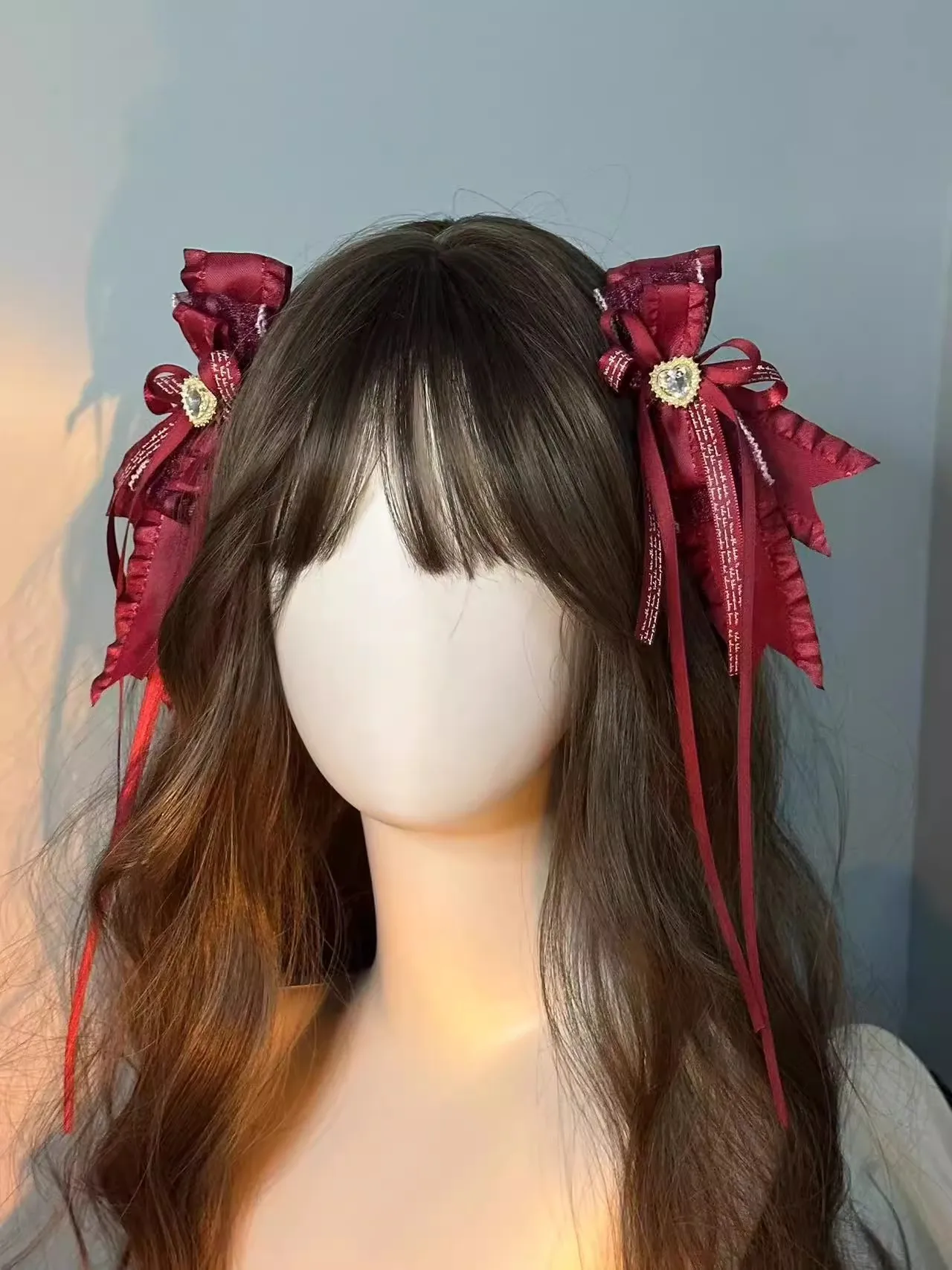 1 par artesanal gótico harajuku preto laço grampo de cabelo punk y2k menina doce grande arco grampos de cabelo duplo rabo de cavalo fita grampo de cabelo