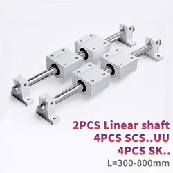 2PCS Linear Shaft OD8/10/12/16mm 300 400 500 800mm 4Pcs SCS8/10/12/16UU Linear Bearing Blocks 4Pcs SK8/10/12/16 Bearing Support