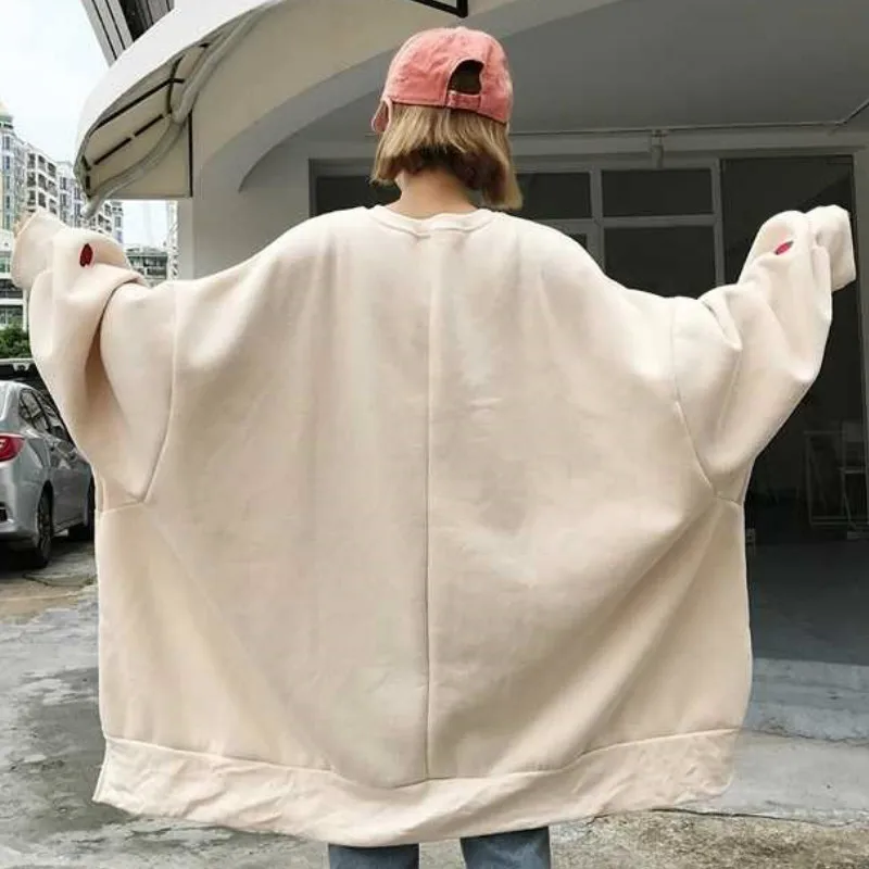 Oversized Women Sweatshirts 2024 Khaki Tops Fall Heart Print Pullover White Hoodie Long Sleeve Streetwear Drop Shipping 5XL4XL