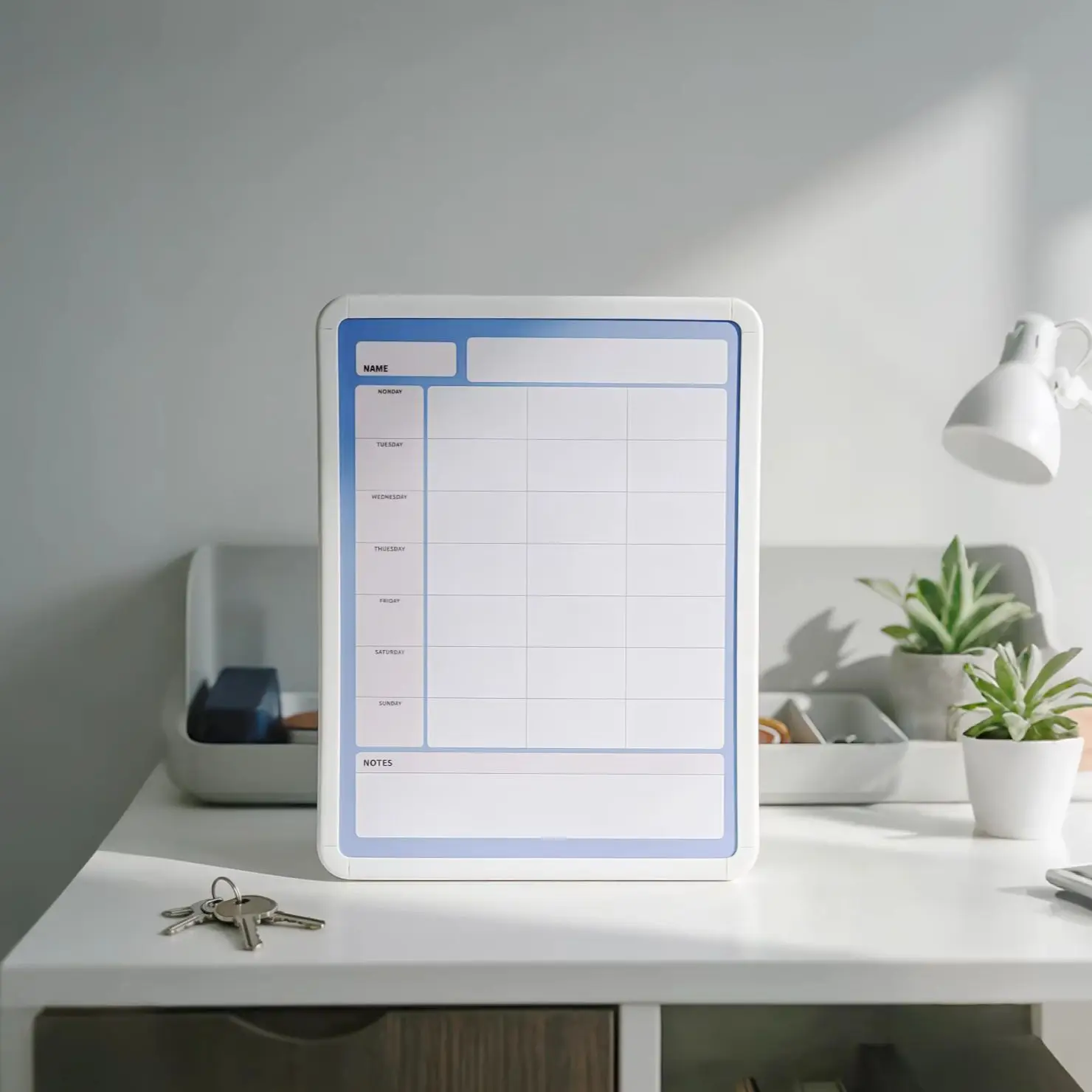 Minimalist Aesthetic Planner Board in blue, Vibrant Wall Mounted and Desktop Organizer, Magnetic Memo Accessory with Smooth Writ