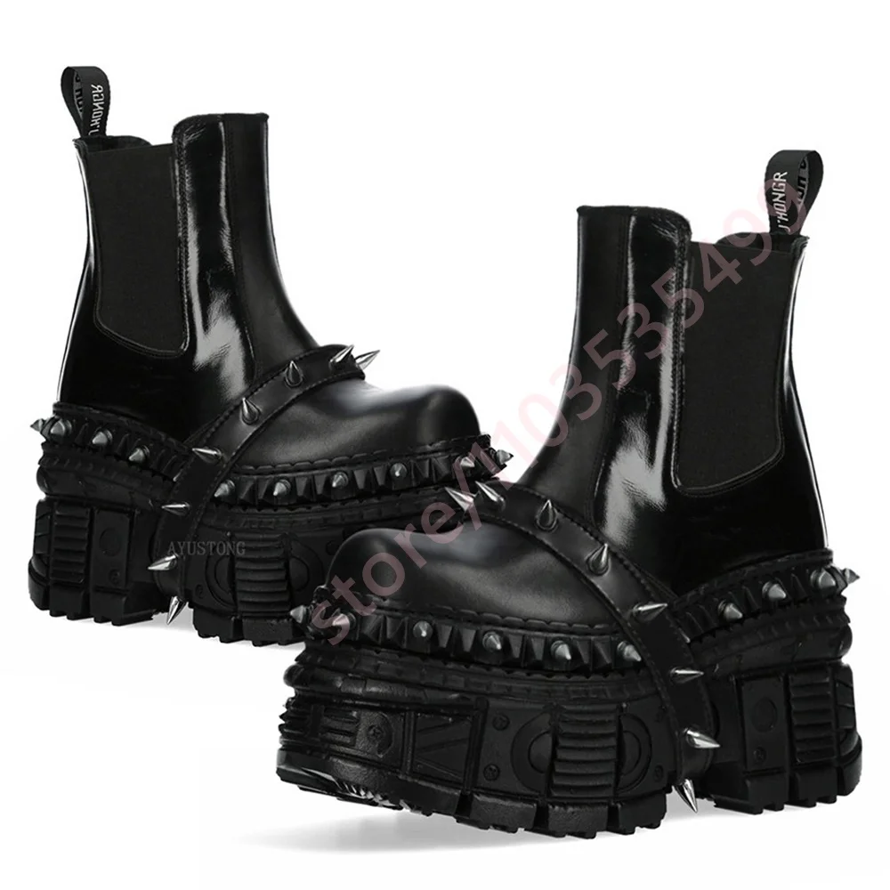 Tank Sole Y2K Studded Motorcycle Boots 2026 Spring New Round Toe Street Punk Rock Short Boots Fashion Sports Casual Chelsea Boot