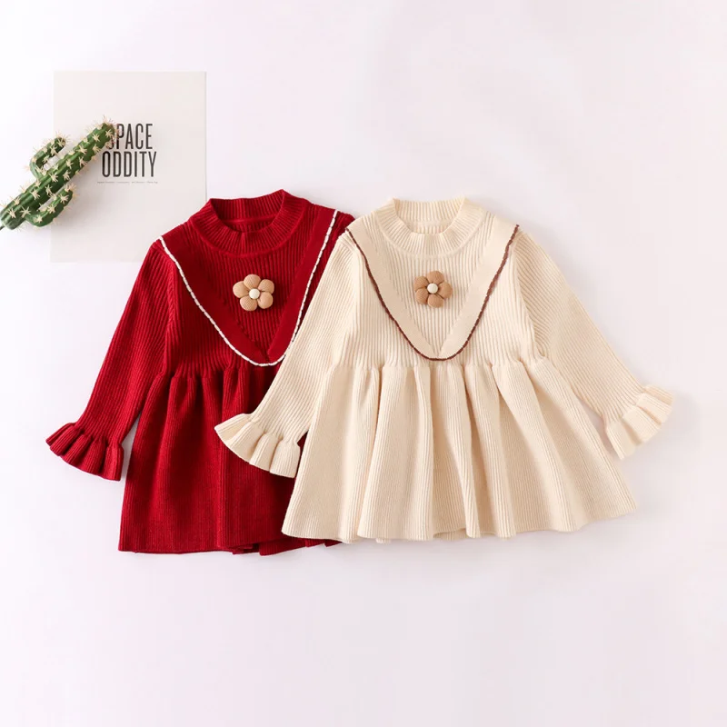 

INSAutumn Winter Girls' Knitted Dress Stylish Princess Long Sleeve Sweater Dress Baby Infant First Birthday Dress