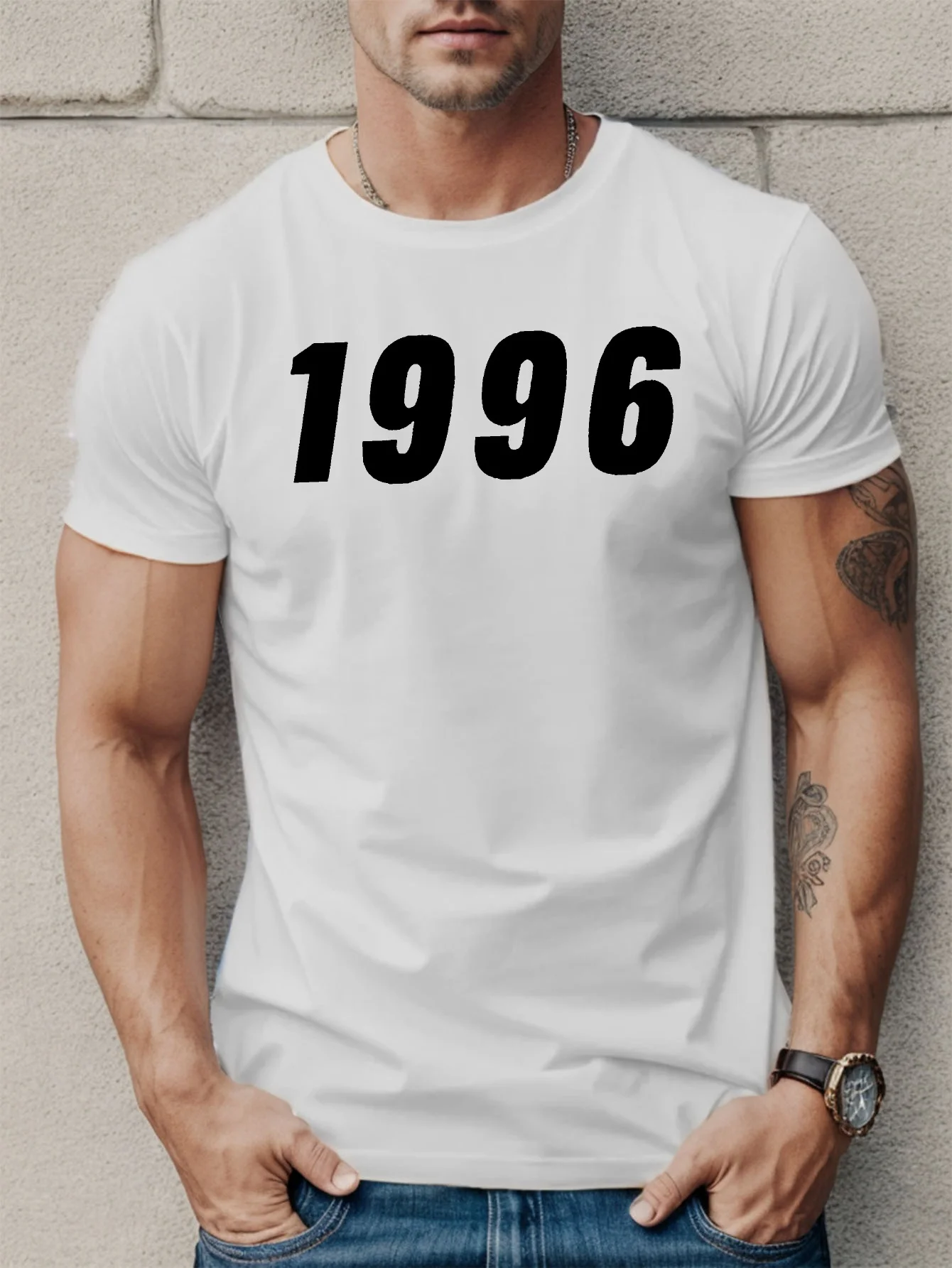 

Men Casual Letters 1996 Print Men's T-Shirts Sportwear Polyester O-Neck Short Sleeve Tops Casual Loose Tee Shirts Men Clothing