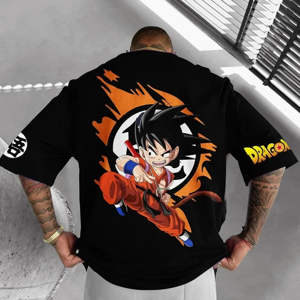 

2025 аниме футболка с принтом Dragon Ball, модная уличная футболка в стиле хип-хоп Wukong Saiyan, второй размер, американский хлопок с коротким рукавом
