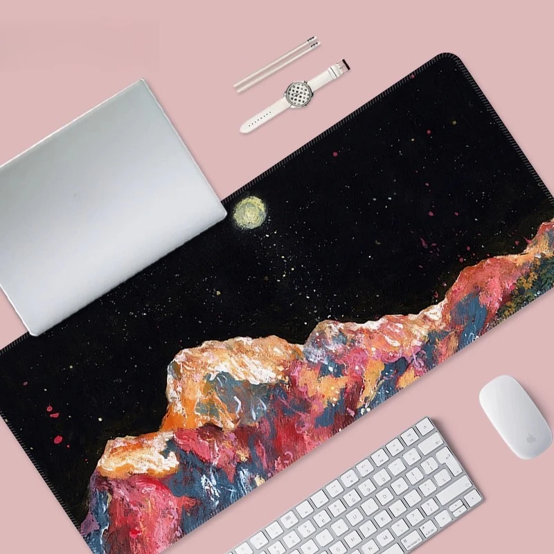 Textured Oil Painting Mouse Pad - Large Non-Slip Desk Mat with Abstract Mountain, Starry Night & Ocean Art for Office & Gaming