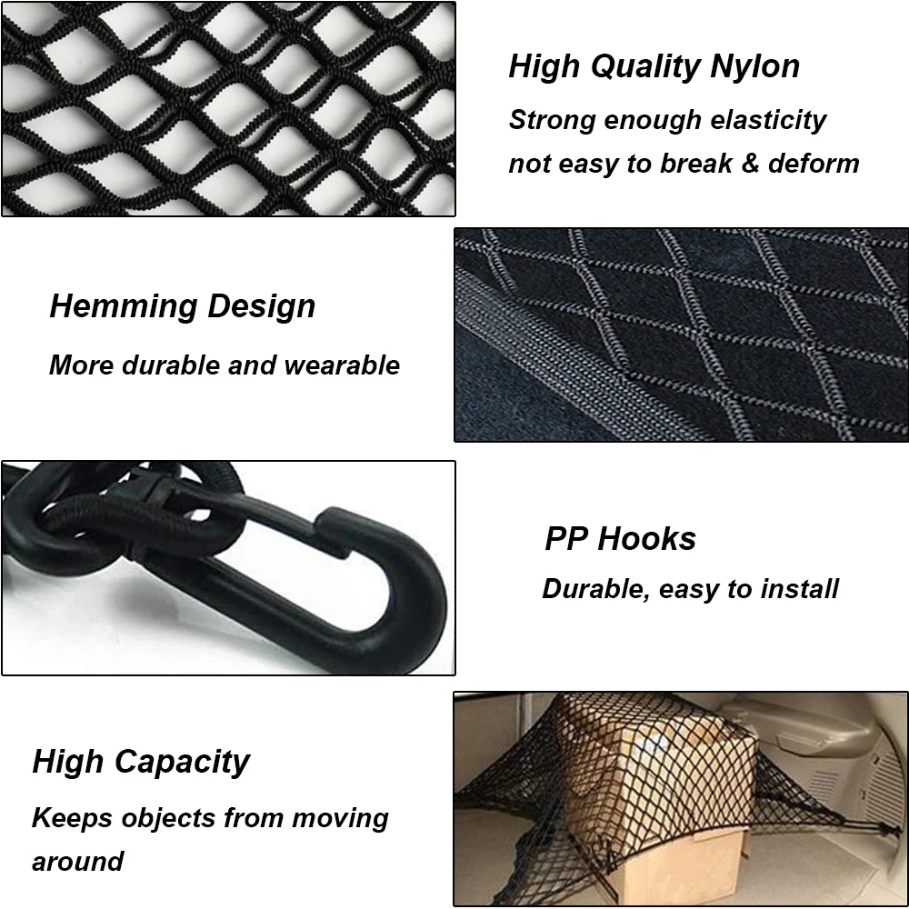 For Jeep Compass MP 2023 Accessories 2017~2024 Car Trunk Net Nylon Mesh Organizer Elastic Luggage Storage Bag Mat Car Accesories