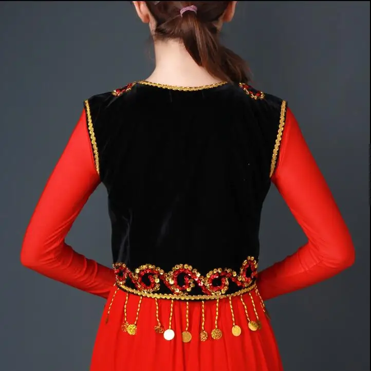 Chinese Xinjiang Uygur Dans Geborduurd Pailletten Vest Stage Performance Korte Tops Vrouwen