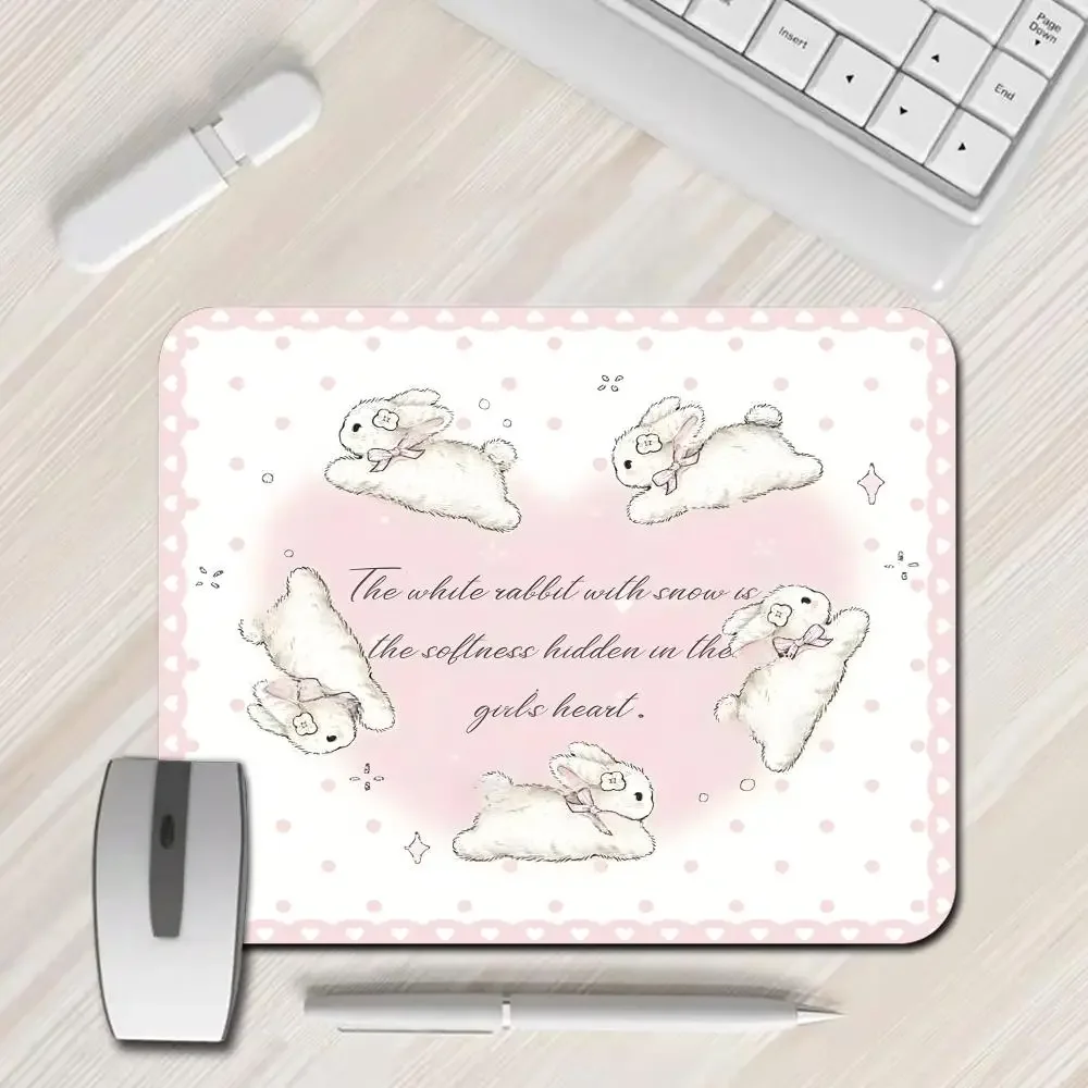 Kawaii Ins Wind Original Sweet Girl Rabbit PU Leather Mouse Pad E-sports Game Keyboard Student Dormitory Waterproof No Slip