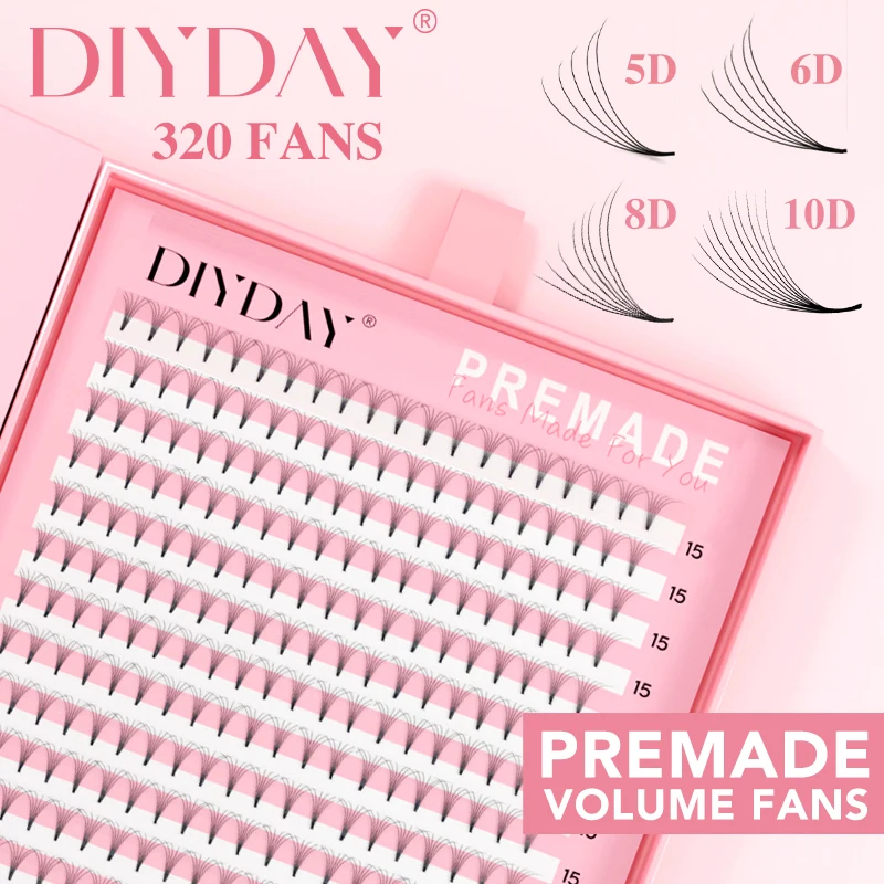 DIYDAY 320 Premade Russian Voume Fans 5D 6D 8D 10D Thin Base Fluffy Eyelashes Natural Soft False Eyelash Extension