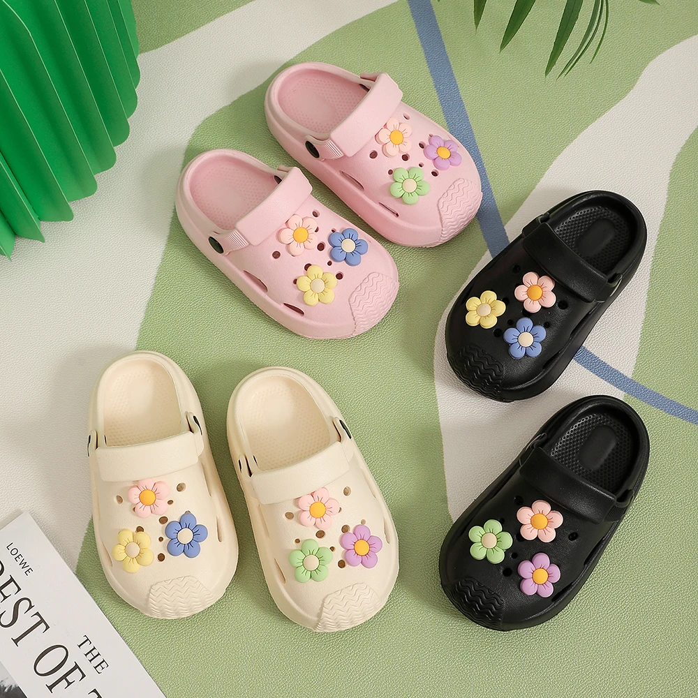 Summer Children's Hole Slipper Girl Fashion Flower Sandals Kids Beach Shoes Soft Bottom Toddler Home Slipper