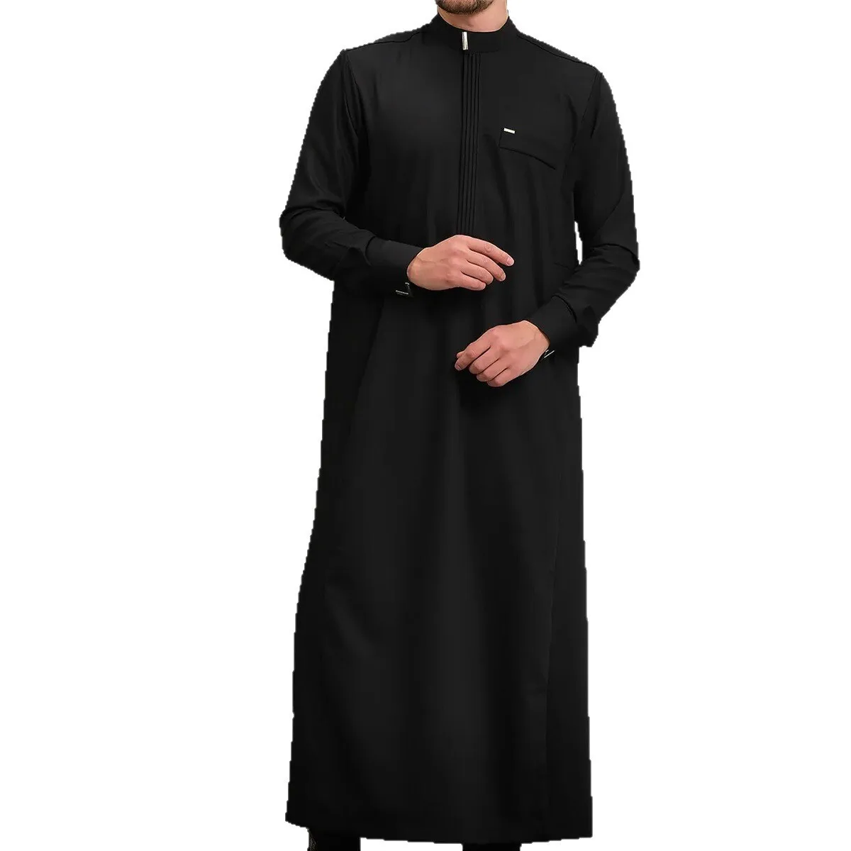 Dubai Turkey Muslim Men Kaftan Robe Solid Color Loose Small Stand Collar Design Thobe 927-104 Ramadan Dubai Luxury Islam Elegant