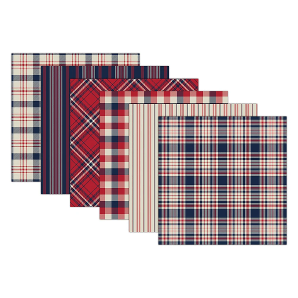 12 Pieces Of Decorative Paper With Blue And Red Checkered Pattern 6-inch Background Paper