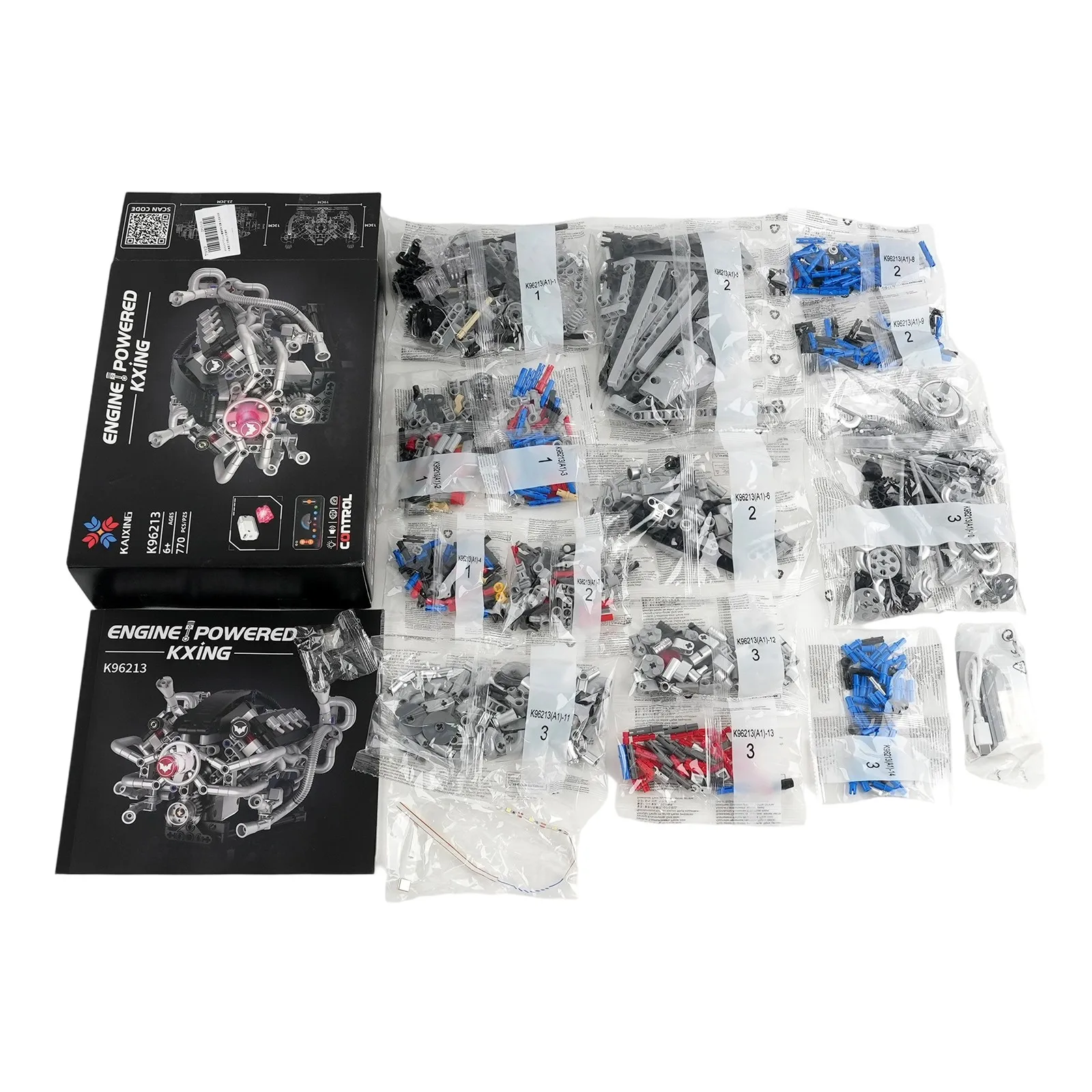 

MOC K96213 770pcs Mini Electric Building Blocks Model with Simulated V8 Engine LED Light & APP Programmable Control Assembly Toy