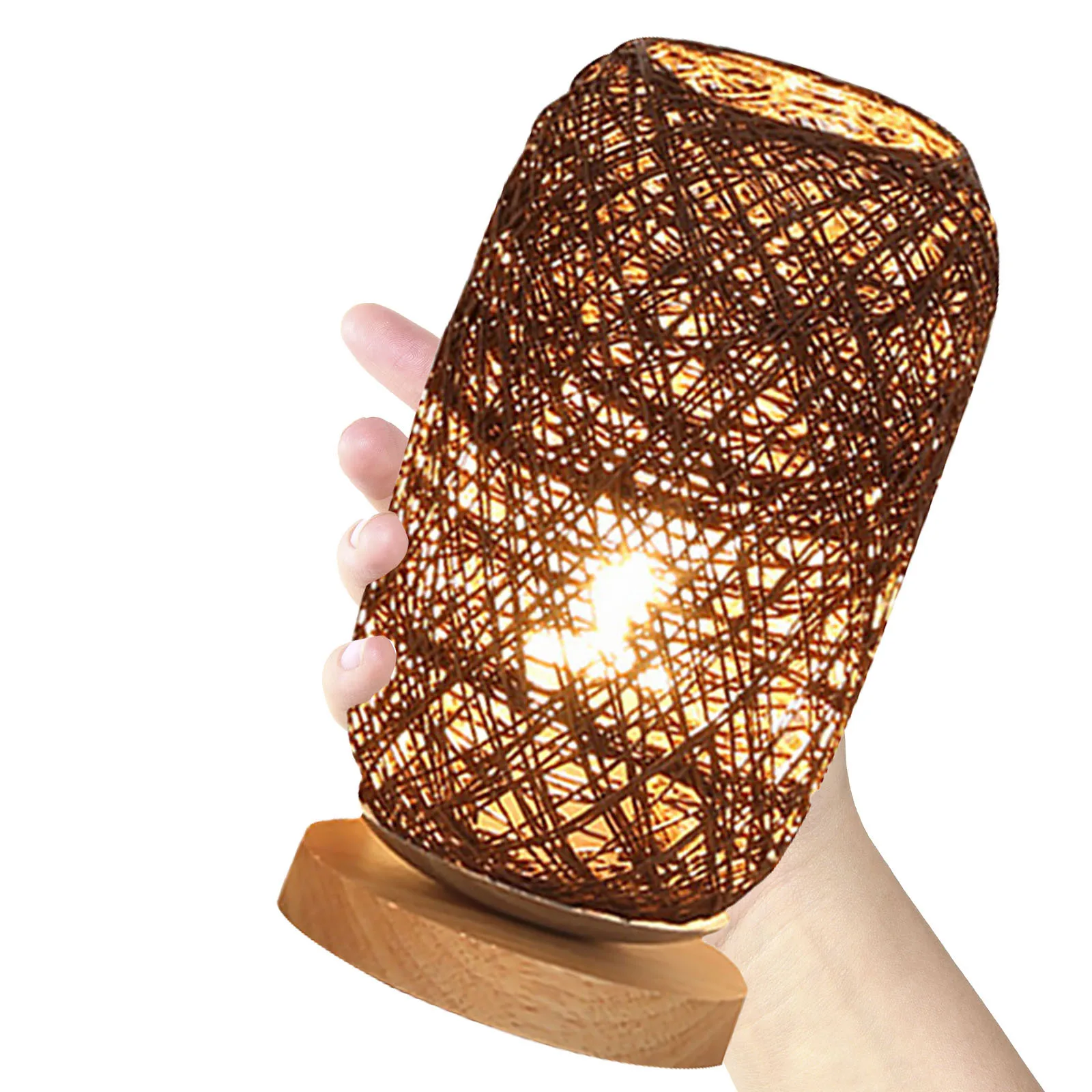 

1Pcs Wooden Rattan Woven Table Lamp Rechargeable LED Desk Lamp Warm Light Decorative for Bedroom Living Room Light