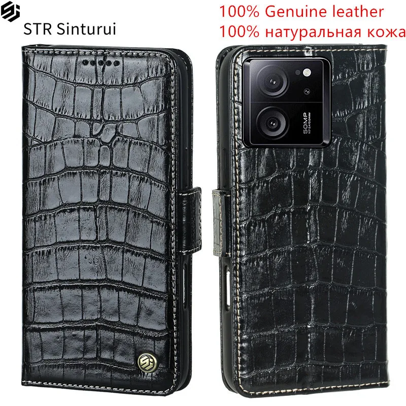 

STR Genuine leather crocodile grain card Slot Wallet Cover For Xiaomi Redmi K60 K50 Ultra Pro Gaming K50i shockproof phone Case