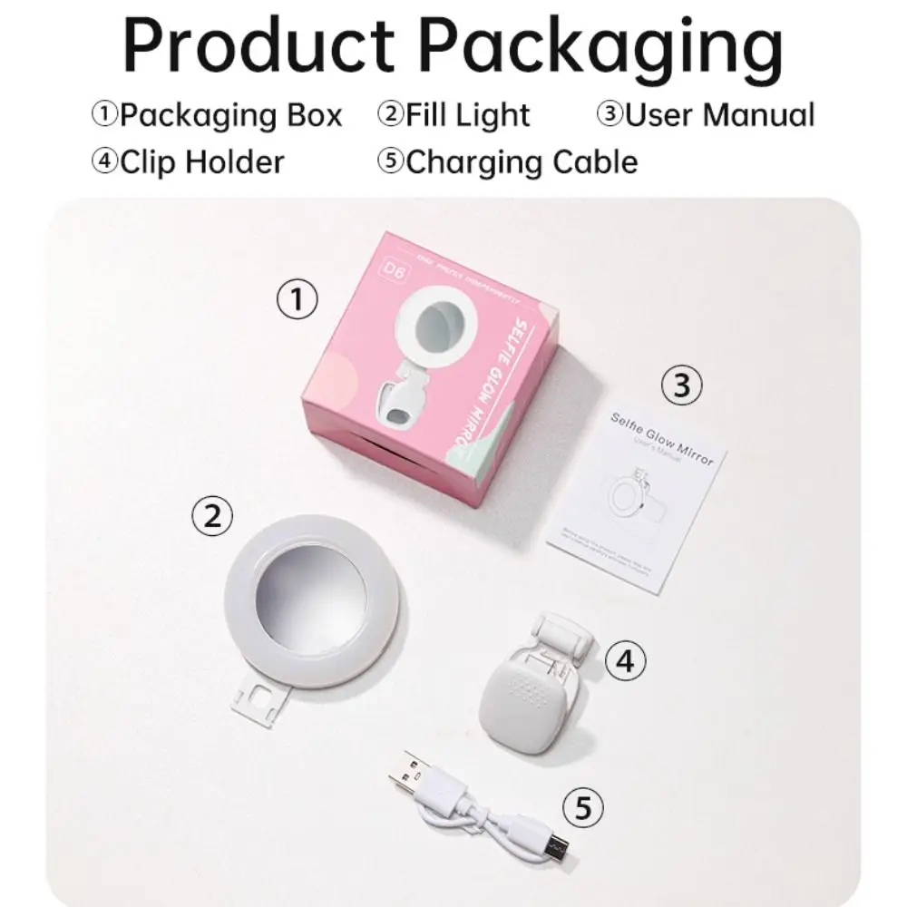 Back Rear Phone Fill Light Selfie Mirror Adjustable Clip Rechargeable Selfie Reflector Mirrors Smartphone Accessories Fill Light