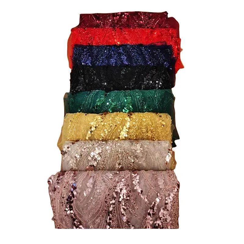 10 Colors 3D Beaded Lace Fabric with Shiny Sequin, Bridal Wedding Dress, DIY Decorative Fabric Background Decoration Accessories