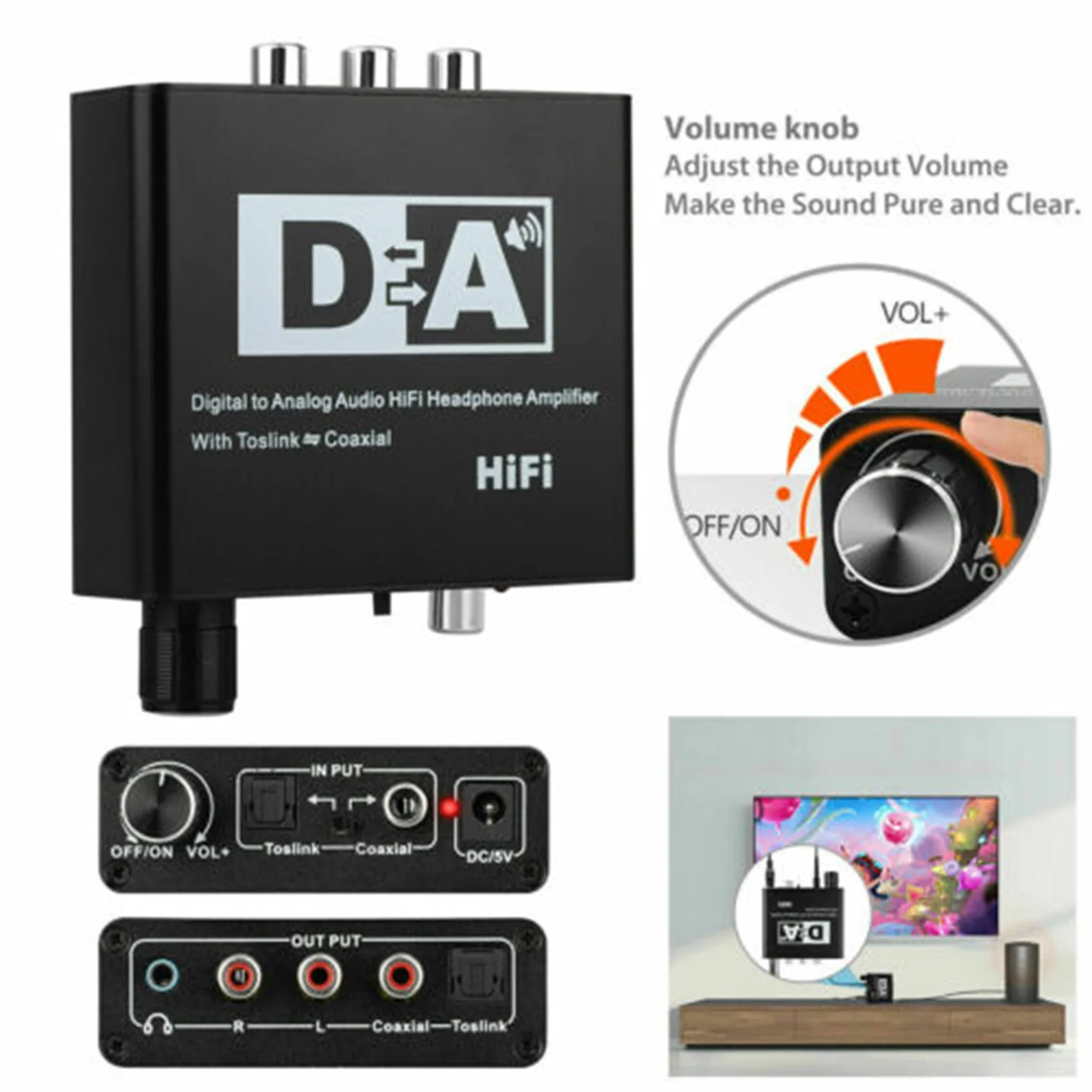 -AT52 Digital To Analog Audio Converter Optical Fiber To Slink Coaxial Signal To RCA R/L Audio Decoder SPDIF ATV DAC Amplifier