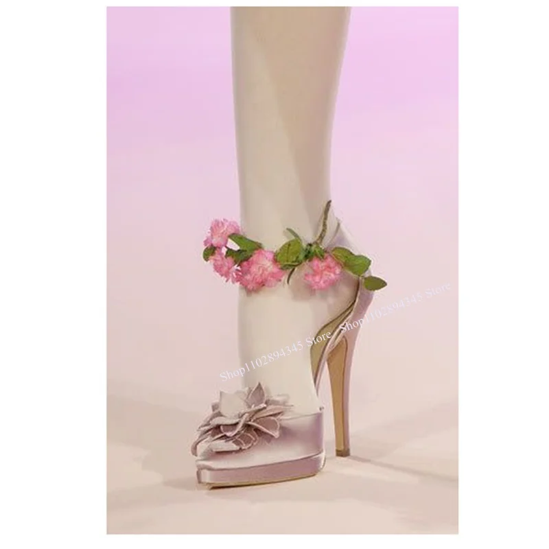 

Purple Flower Twine Platform Pumps Thin High Heel Shallow Pointed Toe Fashion Novel Western Summer Woman Shoes Zapatillas Mujer