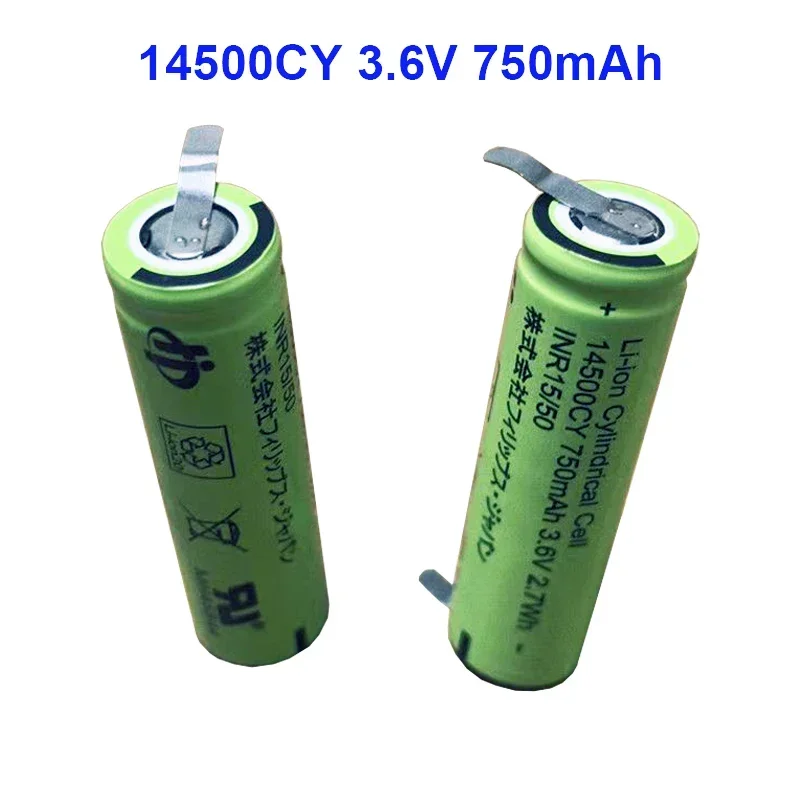 14500CY Battery 3.6V 750mAh ICR14500 AA Rechargeable Lithium Batteries with Welding Nickel for Torch Flashlight Microphone Cells