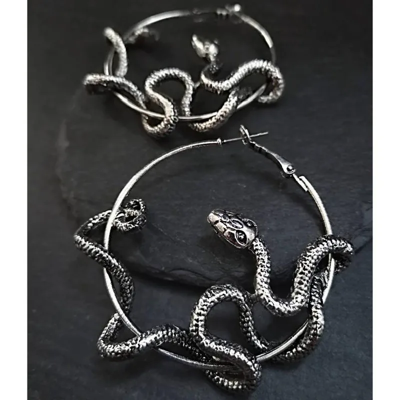 Silver Colour Goth Snake Hoop Earrings Classical Wiccan Creative Gothic Jewelry Punk Jewelry Rock Statement Fashion Women Gift image 4