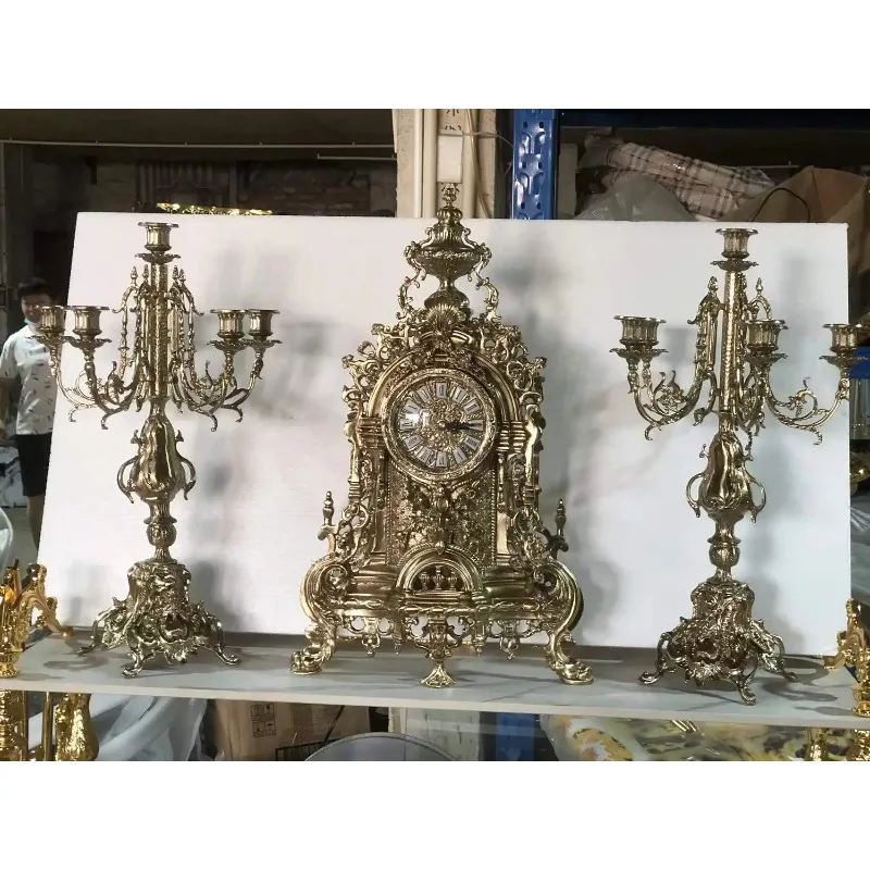 

Винтажные латунные настольные часы и подсвечник с кварцевой проекцией, роскошный аксессуар для стола в прихожей для гостиной