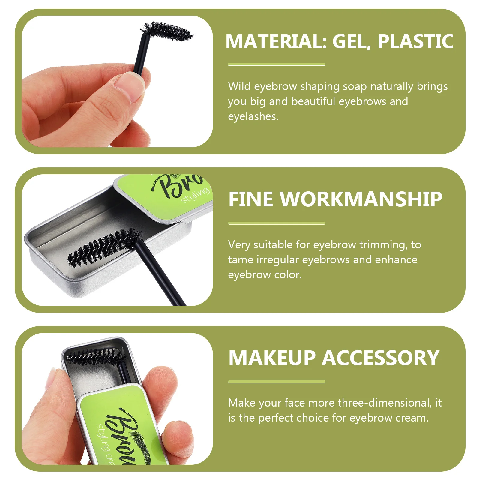 3 conjuntos de sabão de sobrancelha à prova d'água com ferramenta de pincel para definir e preencher sobrancelhas, creme modelador de sobrancelhas de longa duração, suprimentos de maquiagem para mulheres