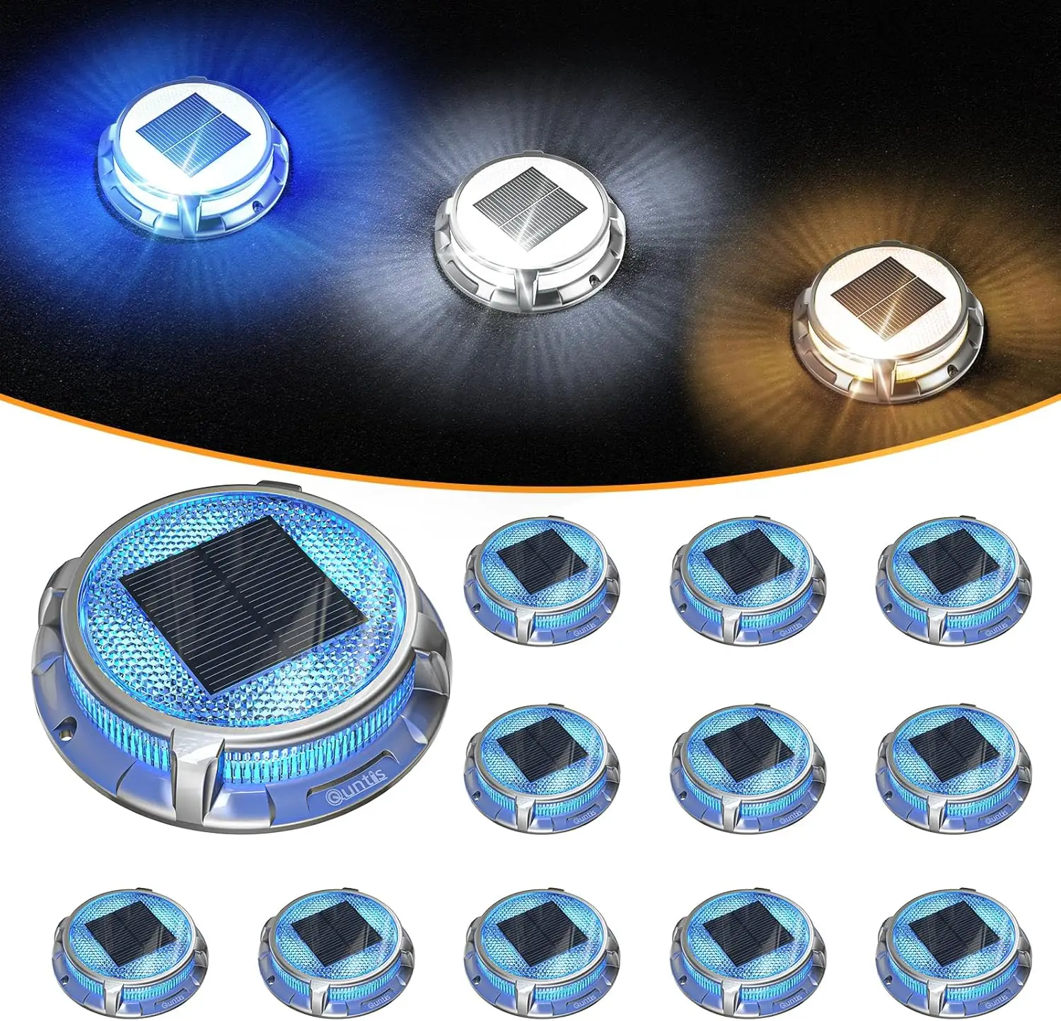 

Солнечные палубные фонари, 12 шт., 3 цветовых режима, водонепроницаемость IP68, наружные фонари для подъездной дороги и дорожки — синий/холодный белый/теплый белый
