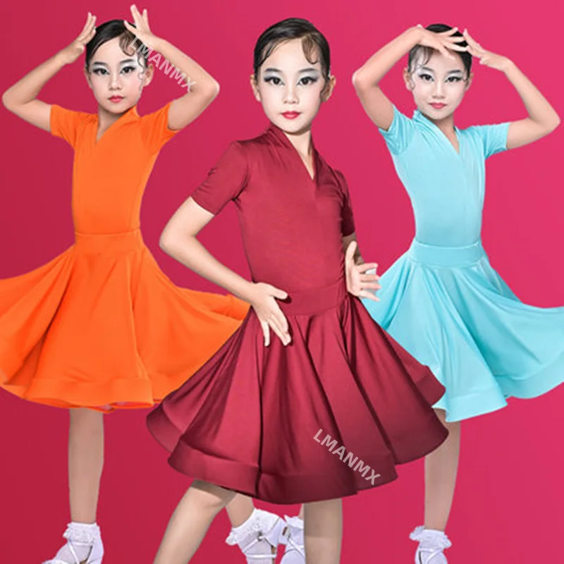 Meninas Profissional Latin Dancing Dress Kids Ballroom Salsa Dance Wear Clothing Competições Infantis Latin Stage Wear Clothes