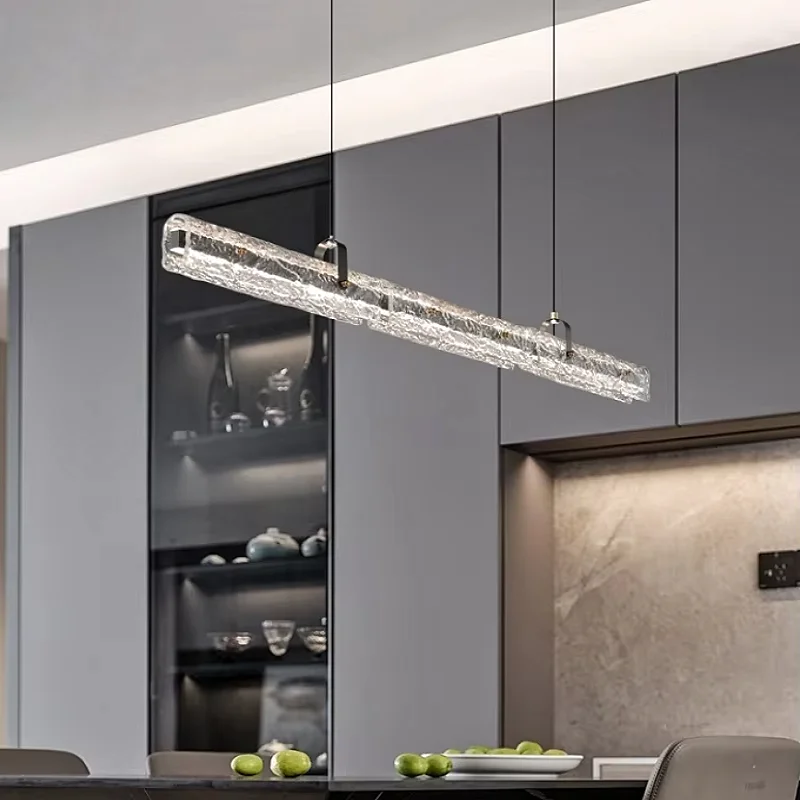 Italian Light Luxury Restaurant Chandelier 2026 New Creative One Word Long Strip Minimalist Glass Chandelier