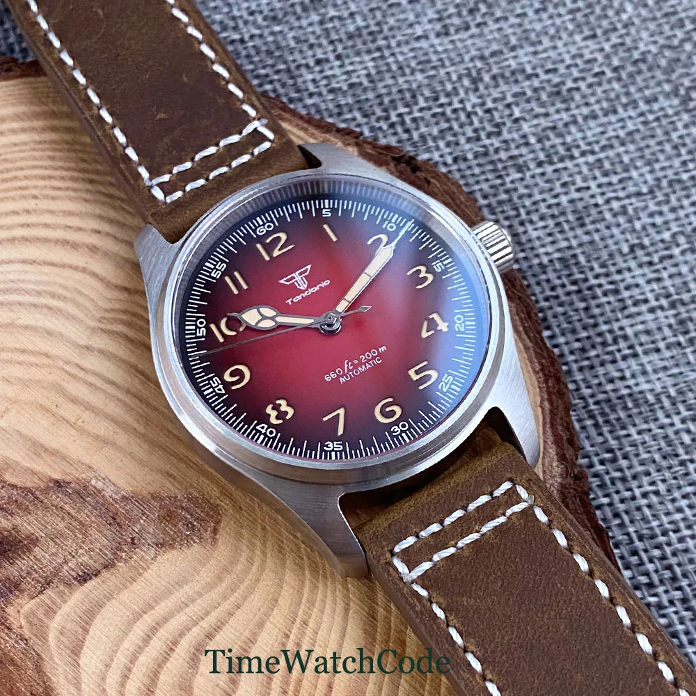 Tandorio Pilot Automatic Watch for Men Sapphire Crystal Sandwich Dial 39mm 20BAR Water Resistant NH35A PT5000 Movement Luminous