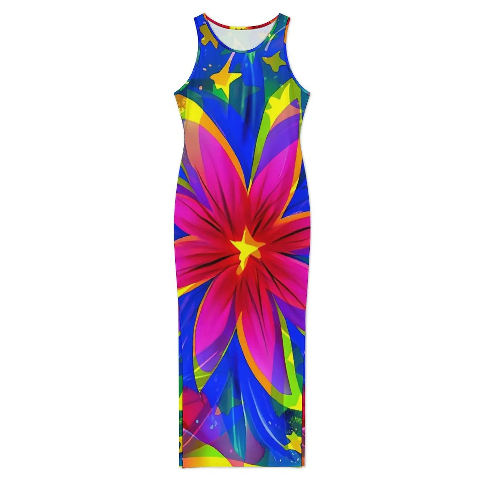 Abito floreale hawaiano senza maniche Flower Power Style Street Style Maxi abiti Elegante abito aderente Lady Graphic Vestido oversize