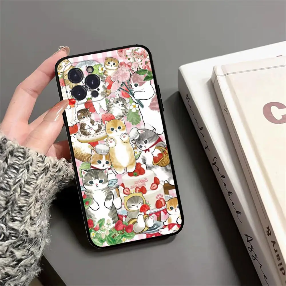 Custodia per telefono carina gatto cartone animato per IPhone 15 14 13 12 Mini 11 Pro XS Max X XR SE 6 7 8 Plus Cover morbida in silicone