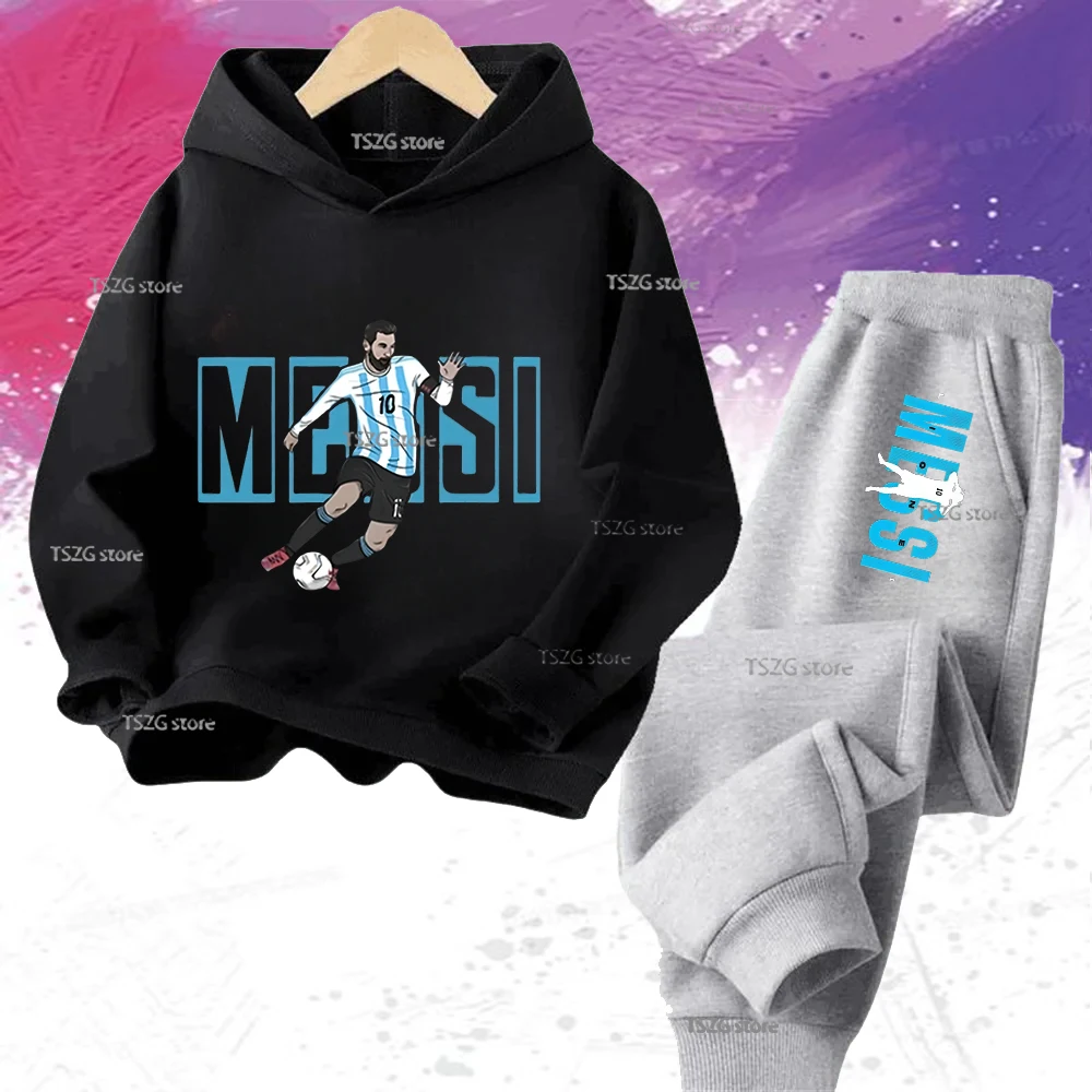 ميسي الصورة الرمزية المطبوعة ملابس الأطفال الأطفال الخريف والشتاء هوديس السراويل 2 قطعة ملابس رياضية غير رسمية للأولاد والبنات #5
