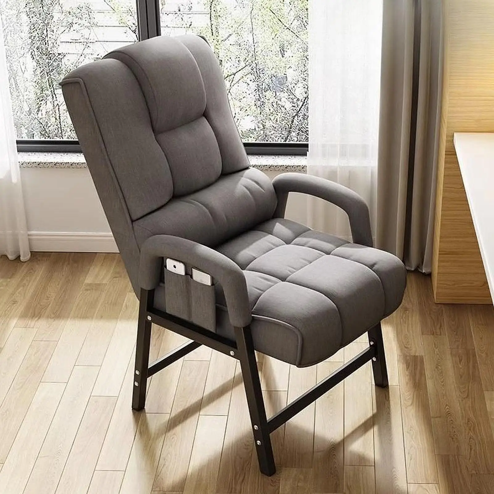 Ergonomic Reclining Chair Padded Cushion Seat High Back Metal Frame Dormitory Thickened Neck Support For Gaming Reading Chair